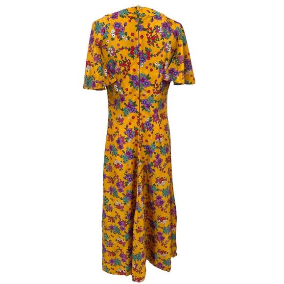 Vtg 60s 70s Yellow Floral Print Maxi Dress Cottage Boho Retro Groovy Handmade - Picture 7 of 16